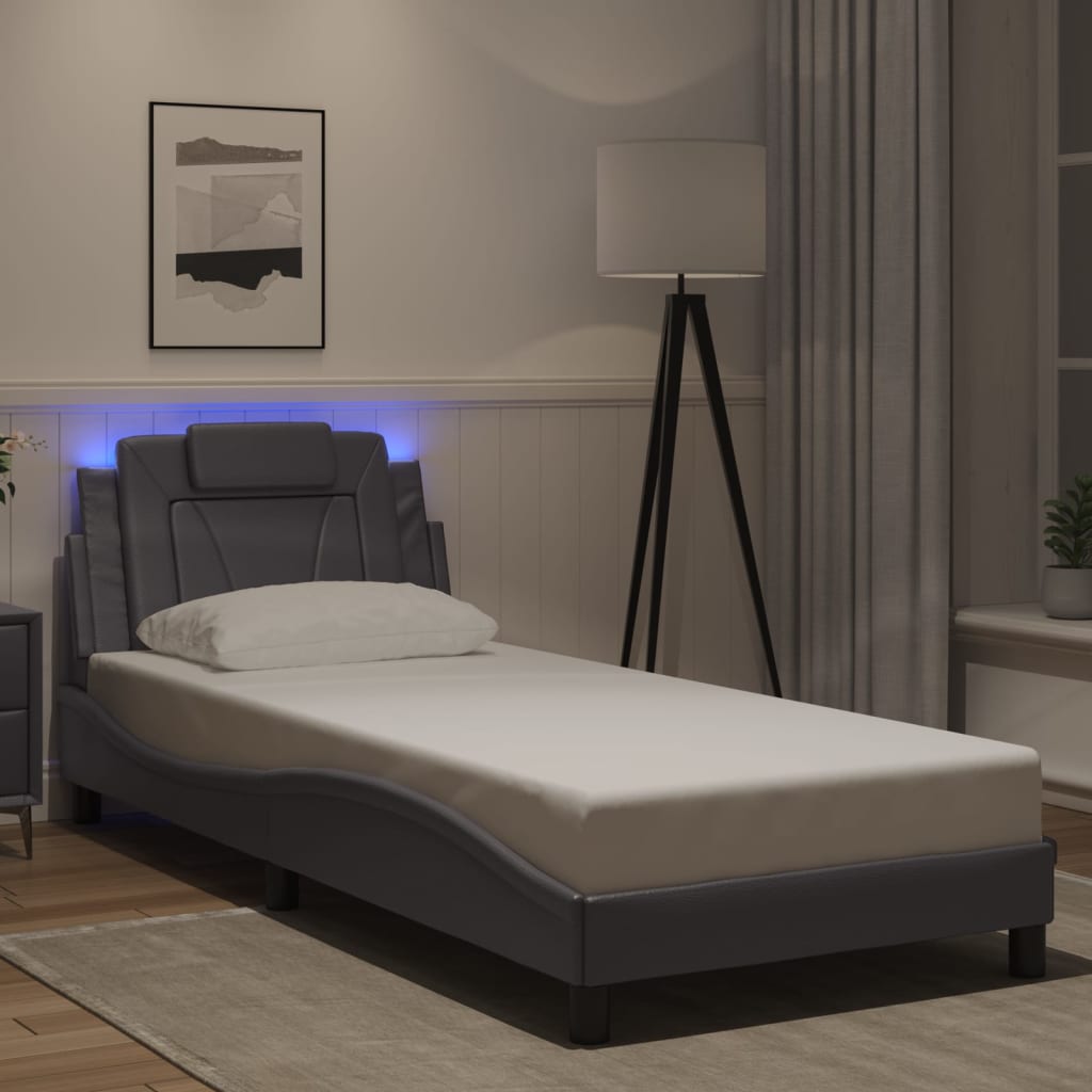 Cadre de lit avec LED sans matelas gris 80x200 cm - XIOS