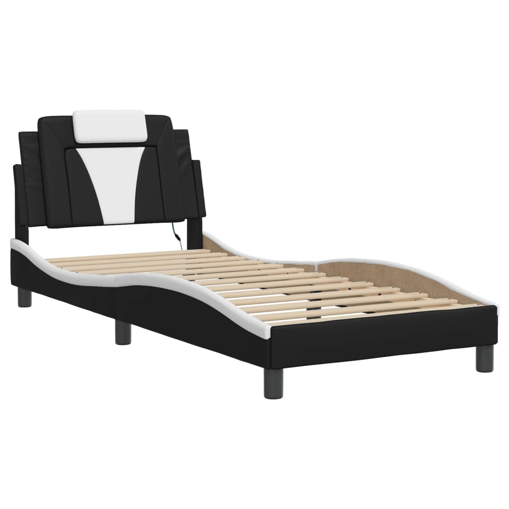 Cadre de lit avec LED sans matelas noir et blanc 80x200 cm - XIOS