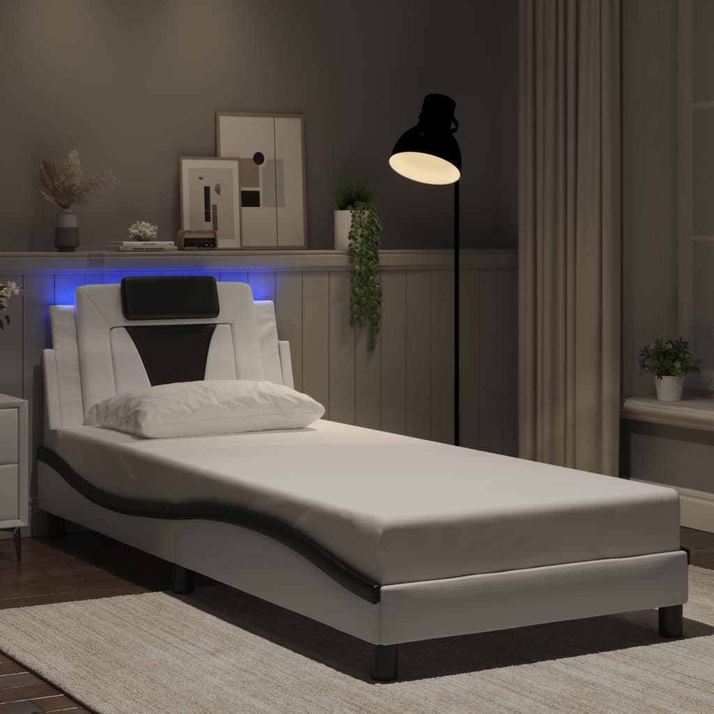 Cadre de lit avec LED sans matelas blanc et noir 80x200 cm - XIOS