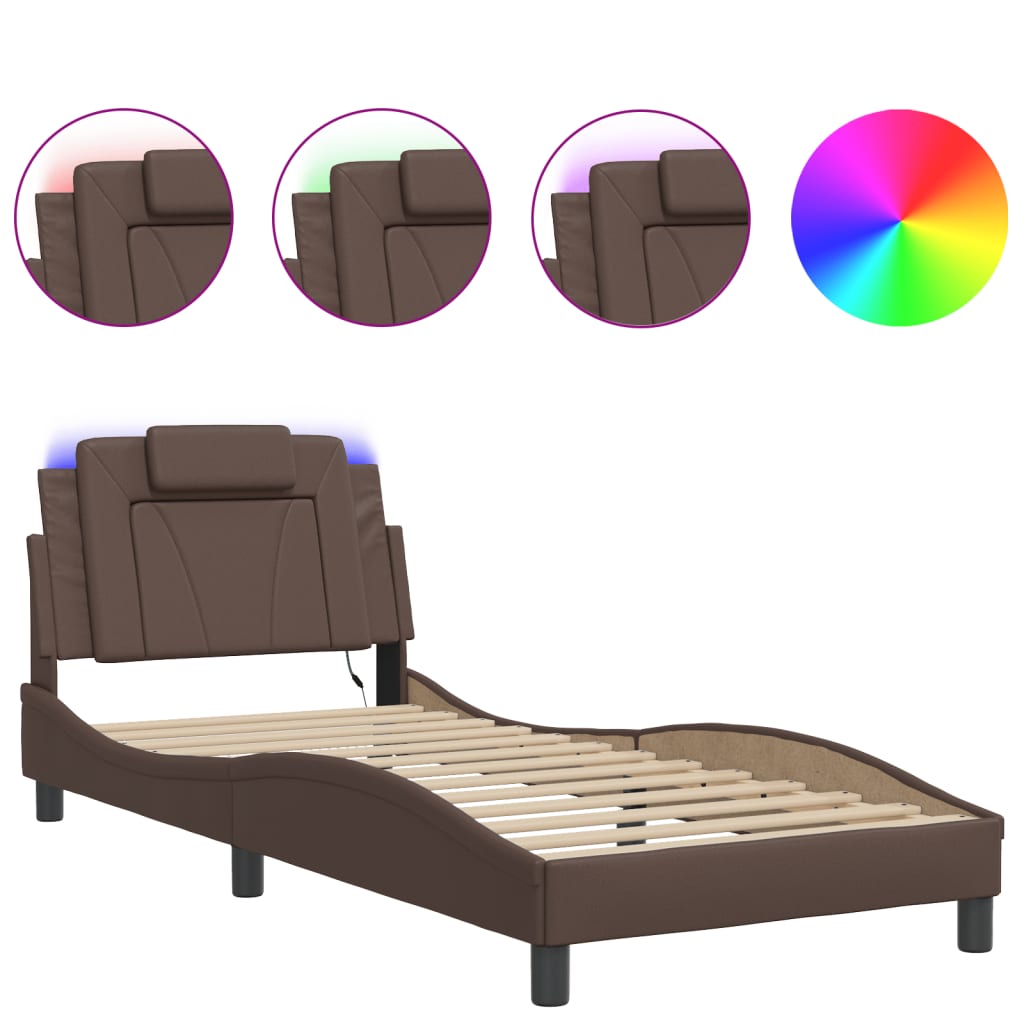 Cadre de lit avec LED sans matelas marron 90x190 cm - XIOS