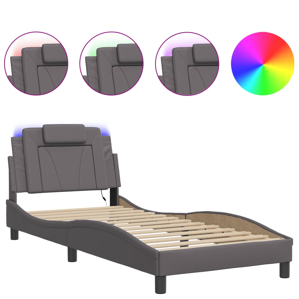 Cadre de lit avec LED sans matelas gris 90x190 cm - XIOS