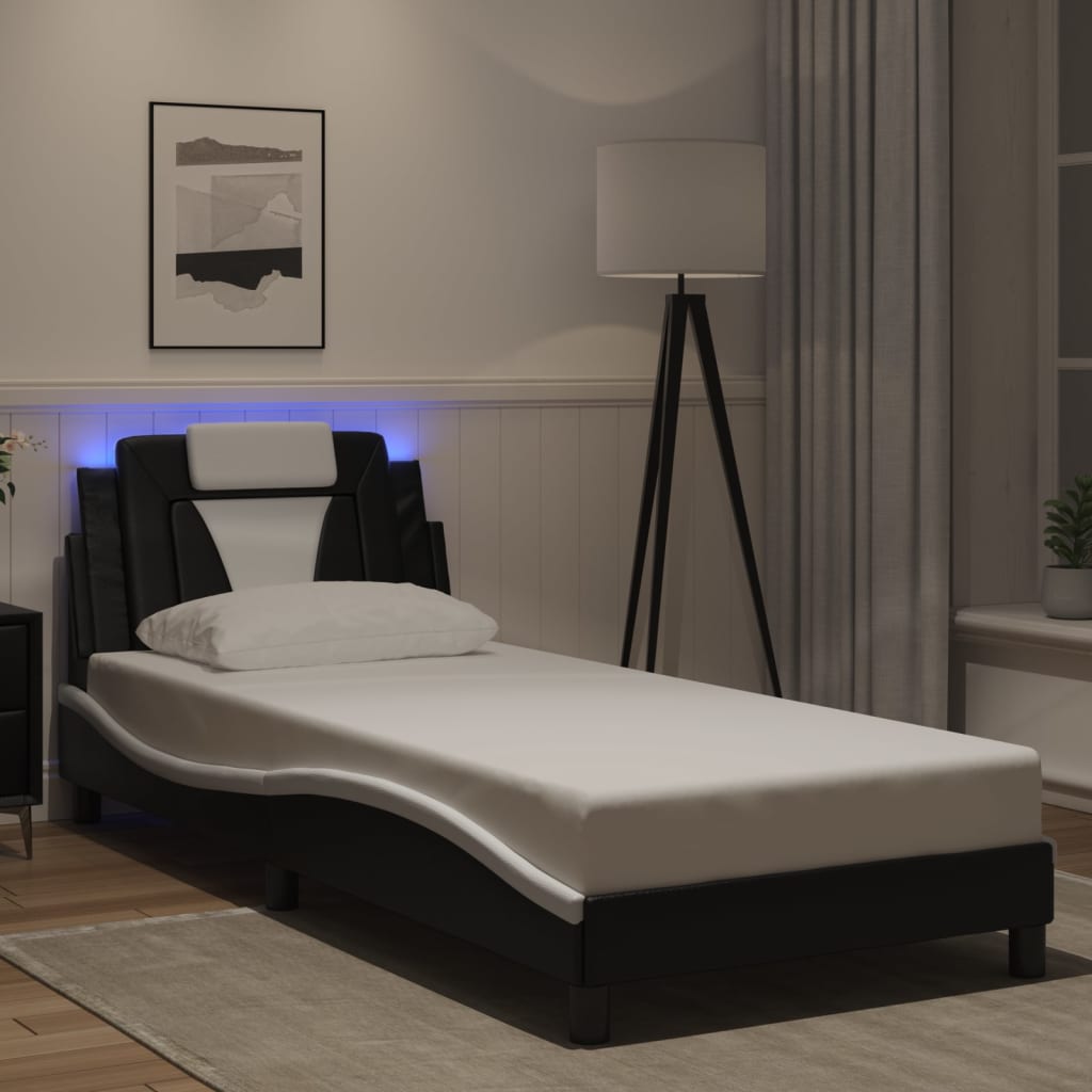 Cadre de lit avec LED sans matelas noir et blanc 90x190 cm - XIOS
