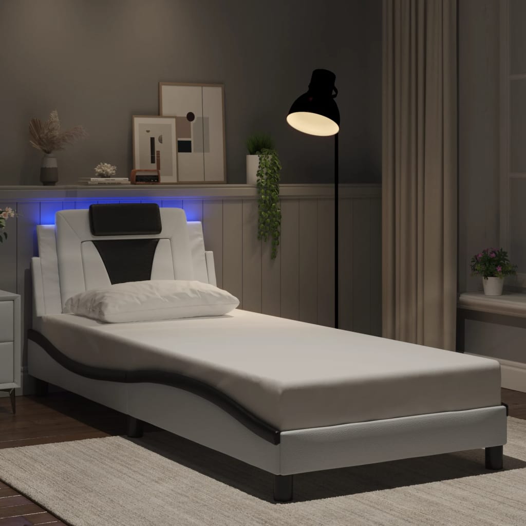 Cadre de lit avec LED sans matelas blanc et noir 90x190 cm - XIOS