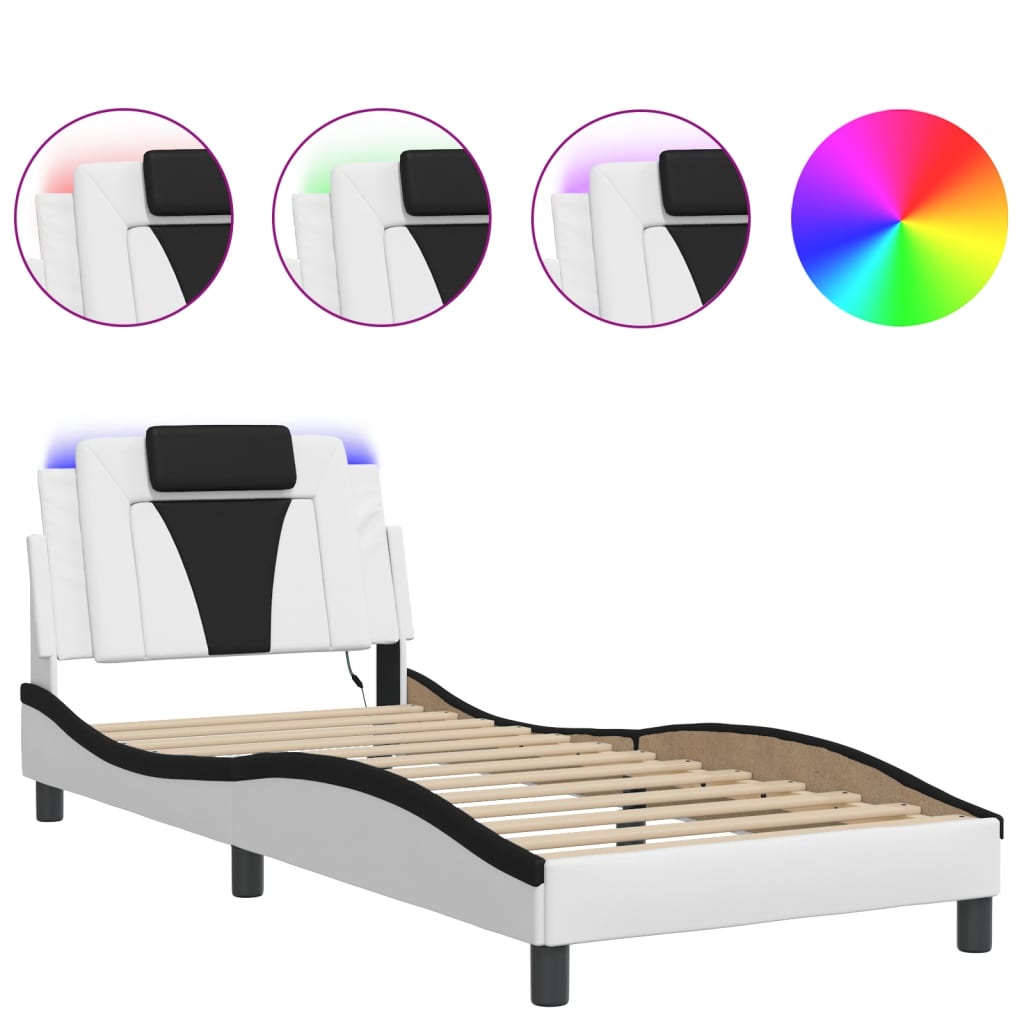 Cadre de lit avec LED sans matelas blanc et noir 90x200 cm - XIOS