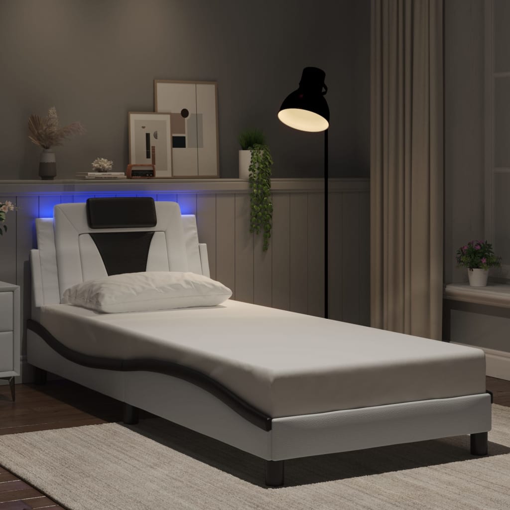 Cadre de lit avec LED sans matelas blanc et noir 90x200 cm - XIOS