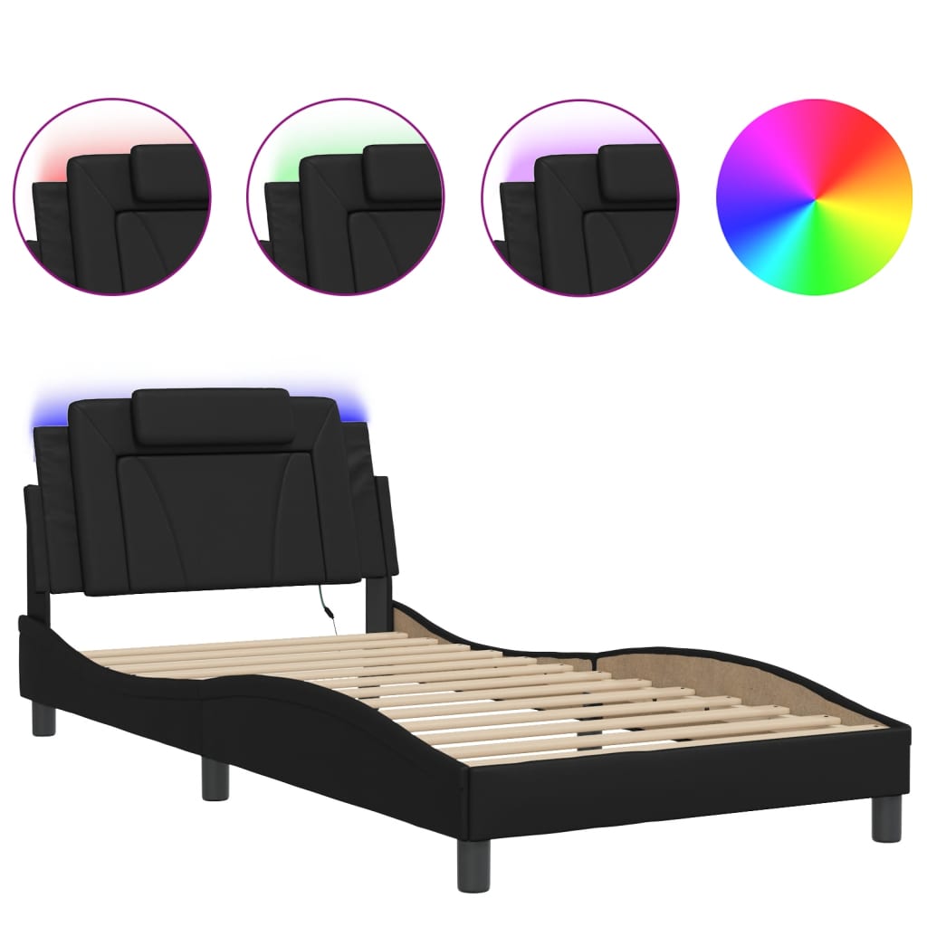 Cadre de lit avec LED sans matelas noir 100x200 cm - XIOS