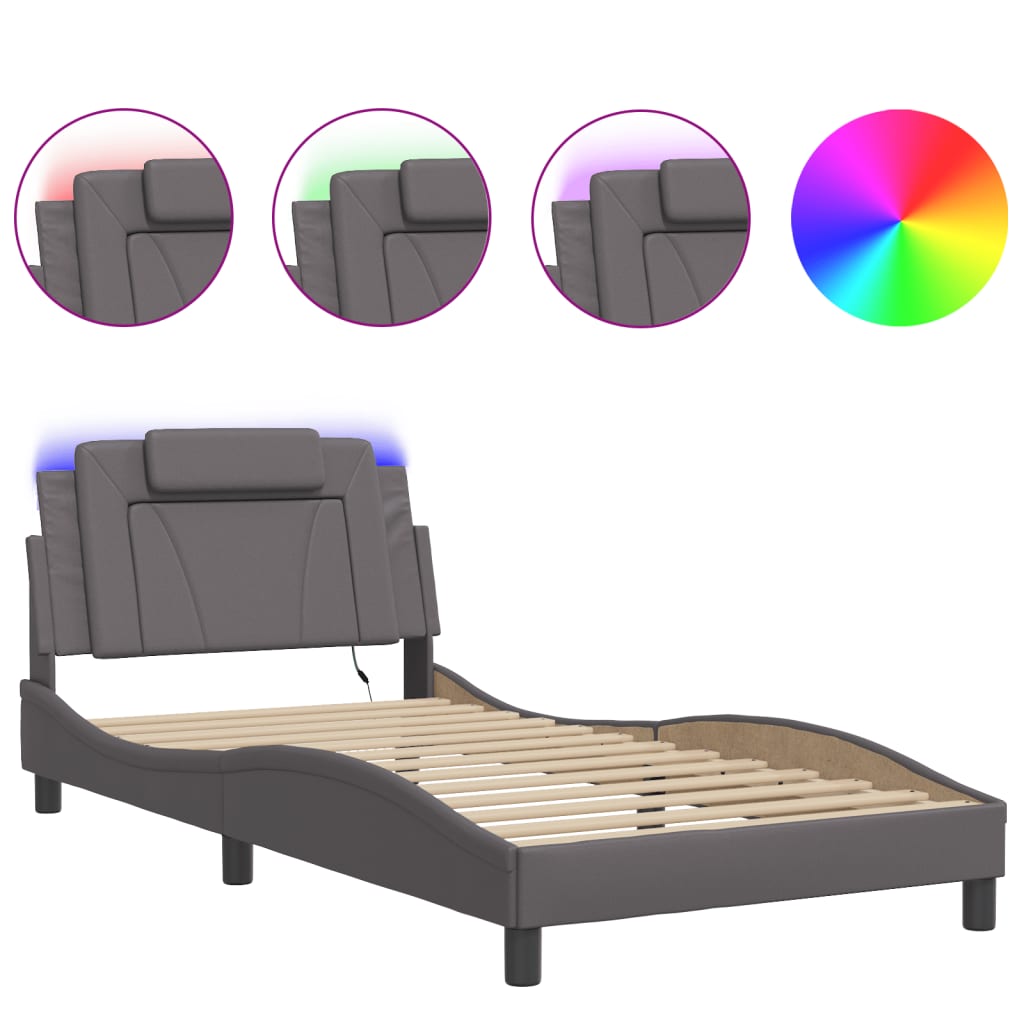 Cadre de lit avec LED sans matelas gris 100x200 cm - XIOS