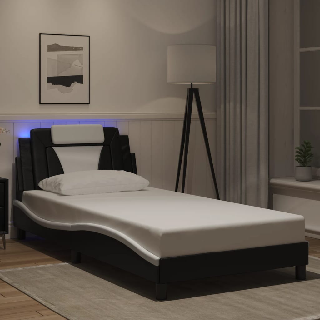 Cadre de lit avec LED sans matelas noir et blanc 100x200 cm - XIOS