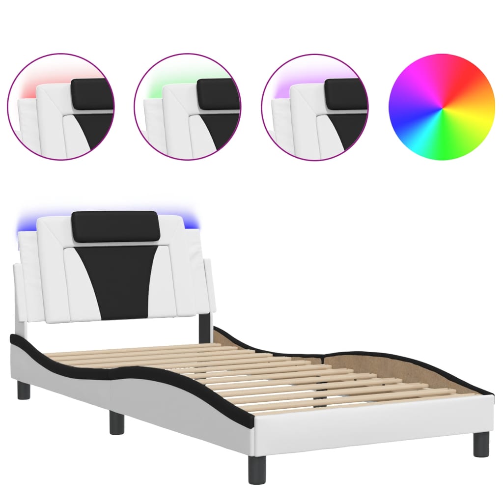 Cadre de lit avec LED sans matelas blanc et noir 100x200 cm - XIOS