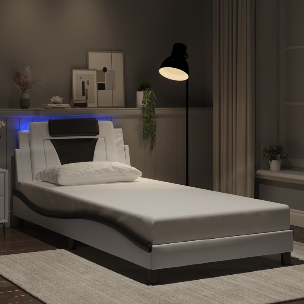 Cadre de lit avec LED sans matelas blanc et noir 100x200 cm - XIOS