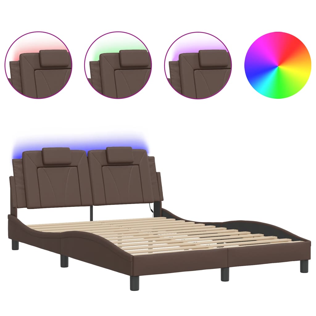 Cadre de lit avec LED sans matelas marron 120x200 cm - XIOS