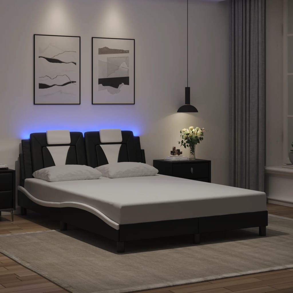 Cadre de lit avec LED sans matelas noir et blanc 120x200 cm - XIOS