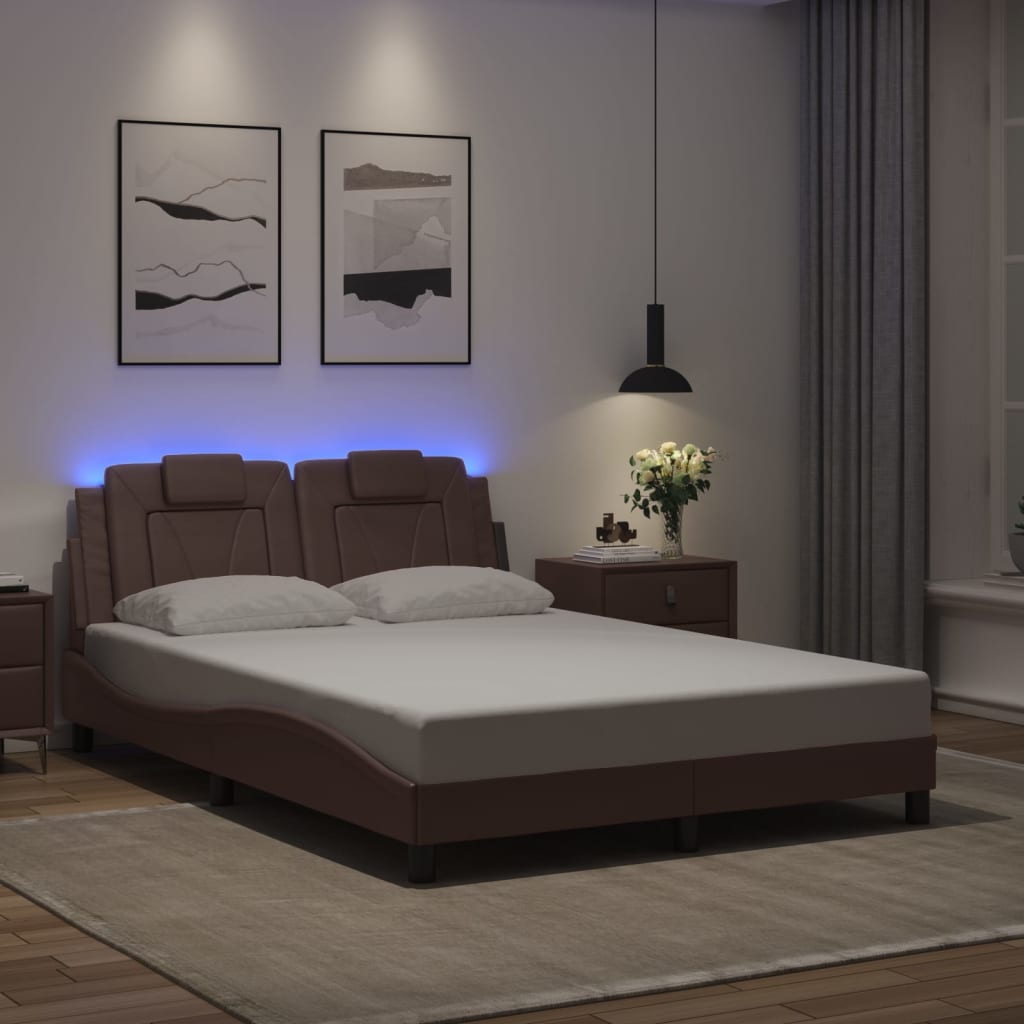 Cadre de lit avec LED sans matelas marron 140x190 cm - XIOS