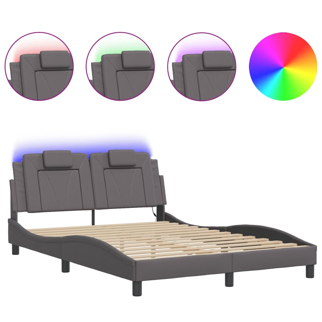 Cadre de lit avec LED sans matelas gris 140x190 cm - XIOS