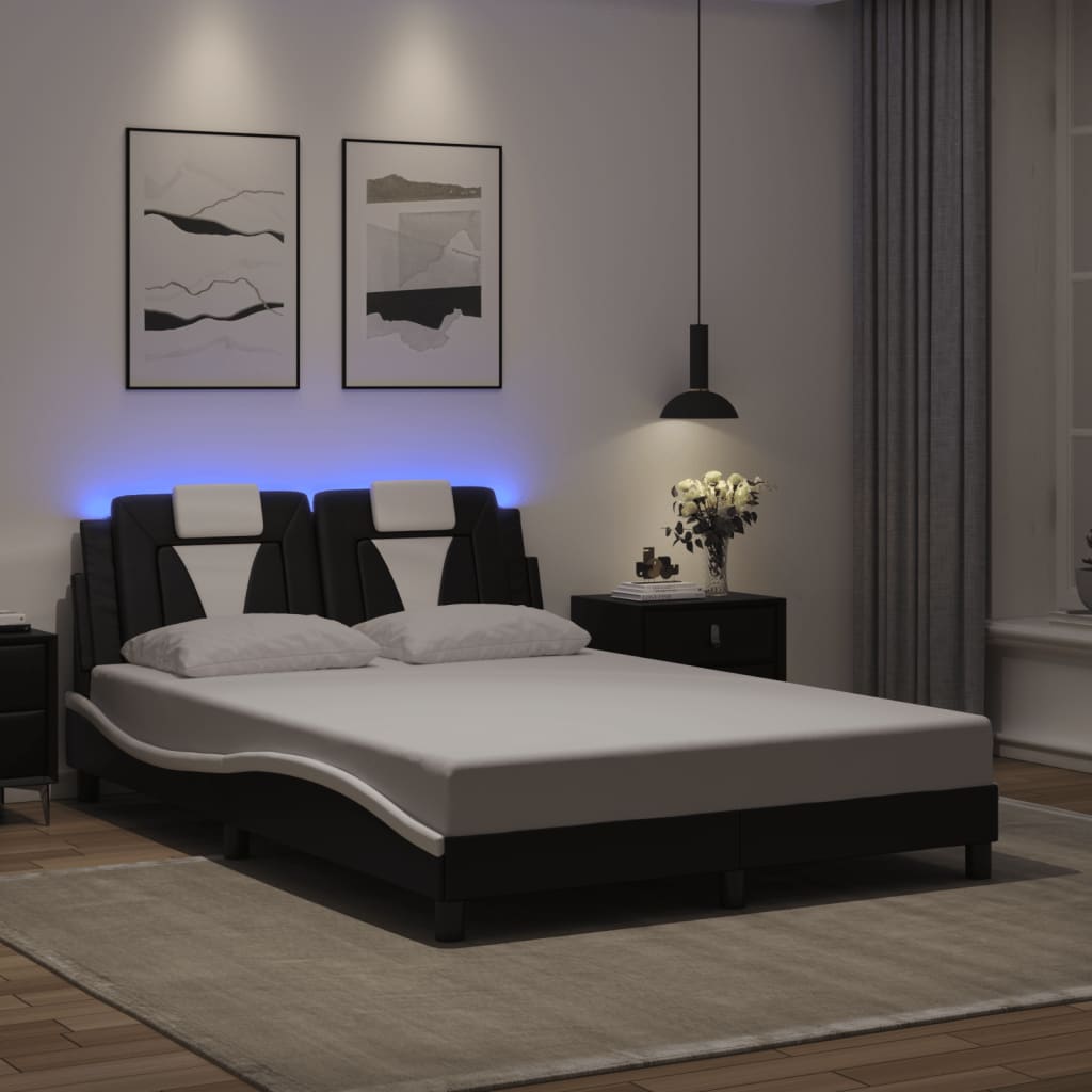 Cadre de lit avec LED sans matelas noir et blanc 140x190 cm - XIOS