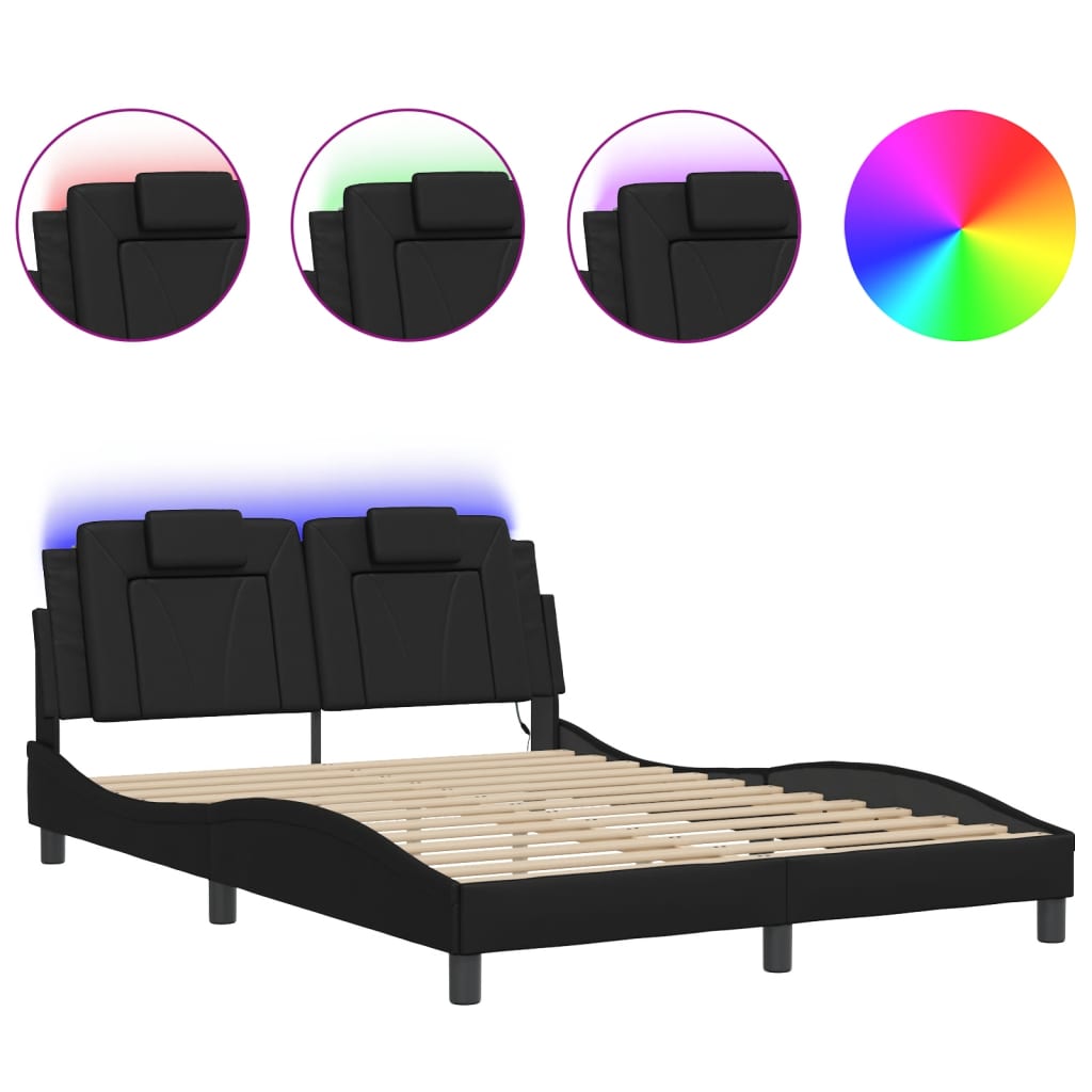 Cadre de lit avec LED sans matelas noir 140x200 cm - XIOS