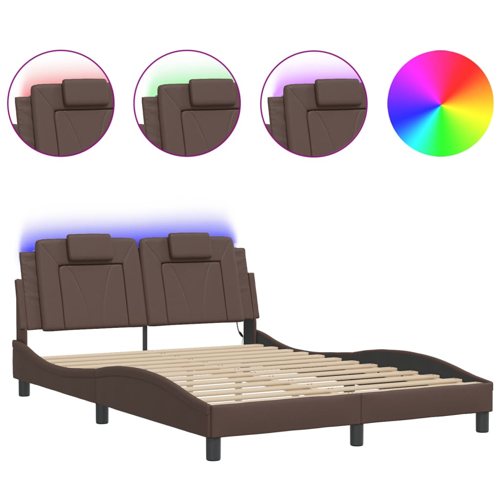 Cadre de lit avec LED sans matelas marron 140x200 cm - XIOS