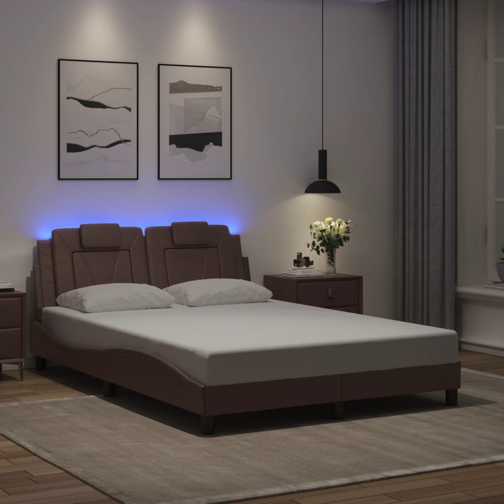 Cadre de lit avec LED sans matelas marron 140x200 cm - XIOS