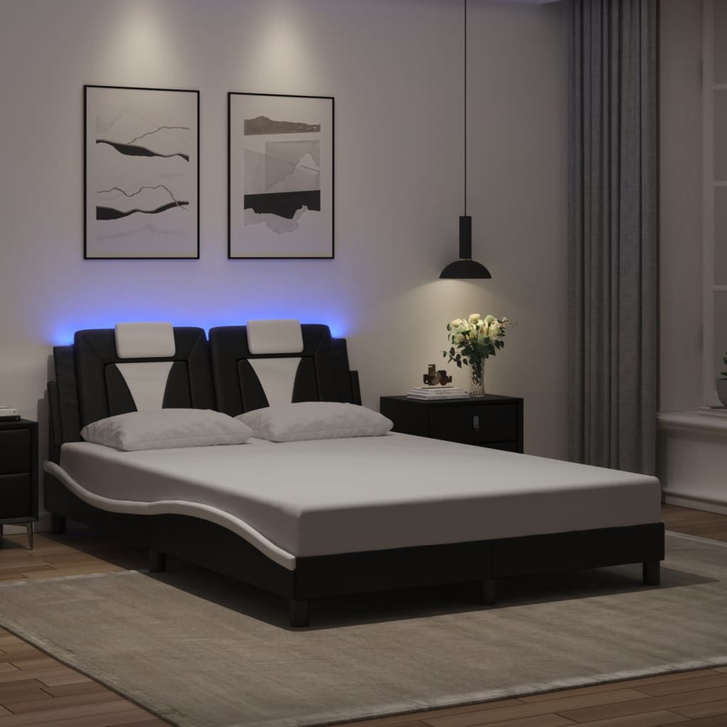 Cadre de lit avec LED sans matelas noir et blanc 140x200 cm - XIOS