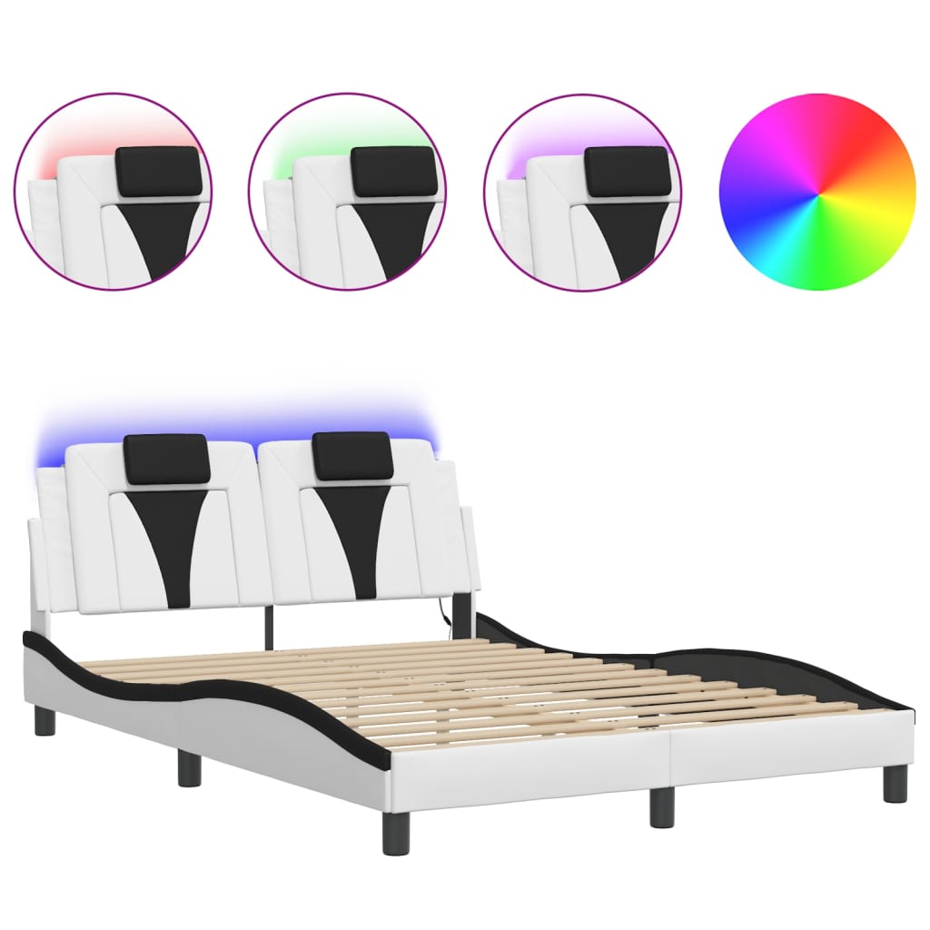 Cadre de lit avec LED sans matelas blanc et noir 140x200 cm - XIOS