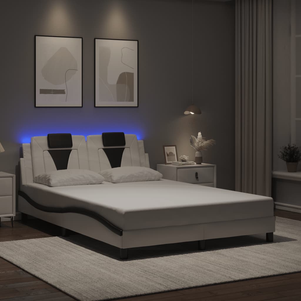 Cadre de lit avec LED sans matelas blanc et noir 140x200 cm - XIOS