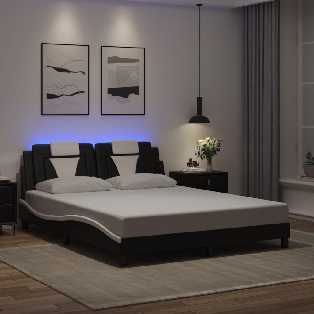 Cadre de lit avec LED sans matelas noir et blanc 160x200 cm - XIOS