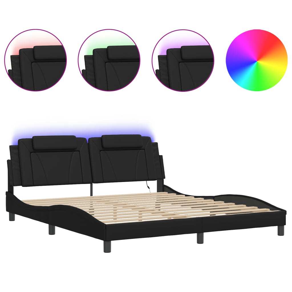 Cadre de lit avec LED sans matelas noir 180x200 cm - XIOS