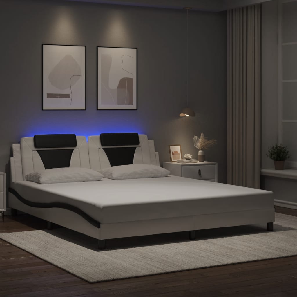 Cadre de lit avec LED sans matelas blanc et noir 180x200 cm - XIOS