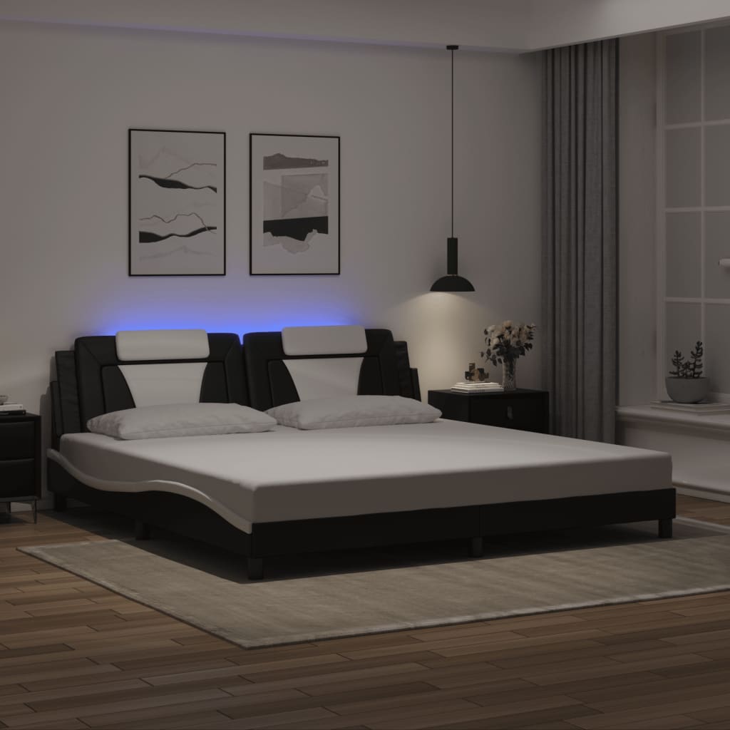 Cadre de lit avec LED sans matelas noir et blanc 200x200 cm - XIOS