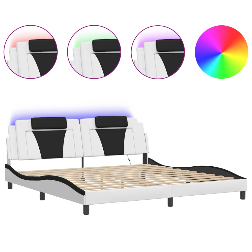 Cadre de lit avec LED sans matelas blanc et noir 200x200 cm - XIOS