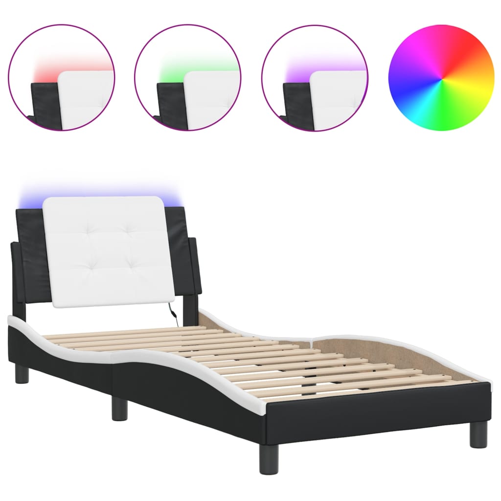 Cadre de lit avec LED sans matelas noir et blanc 80x200 cm - XIOS