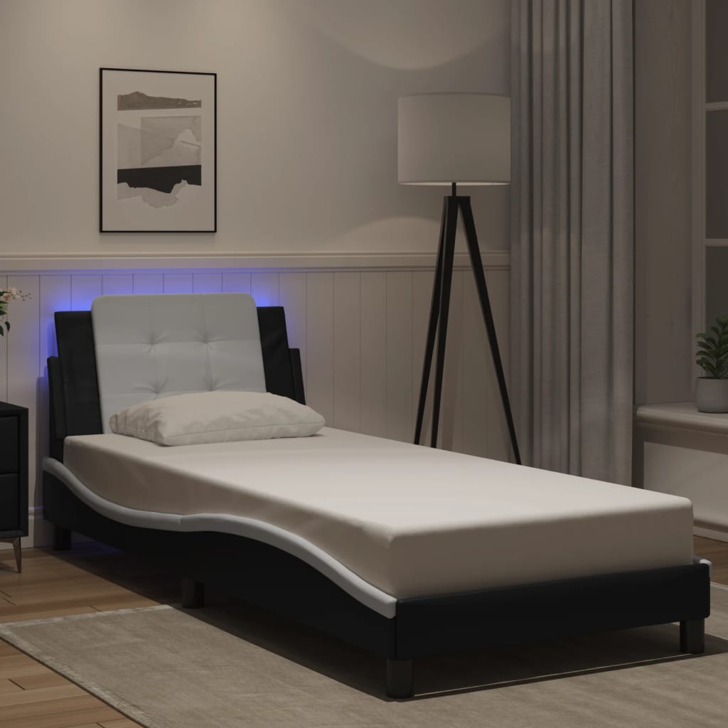 Cadre de lit avec LED sans matelas noir et blanc 80x200 cm - XIOS