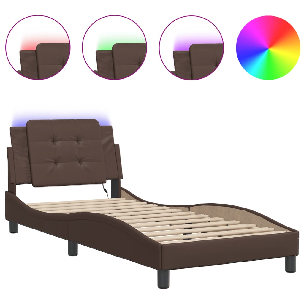 Cadre de lit avec LED sans matelas marron 90x190 cm - XIOS