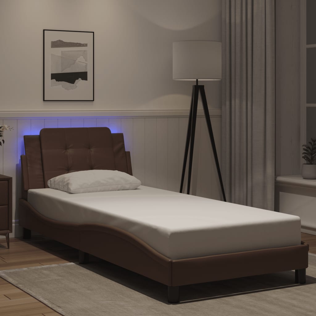 Cadre de lit avec LED sans matelas marron 90x190 cm - XIOS