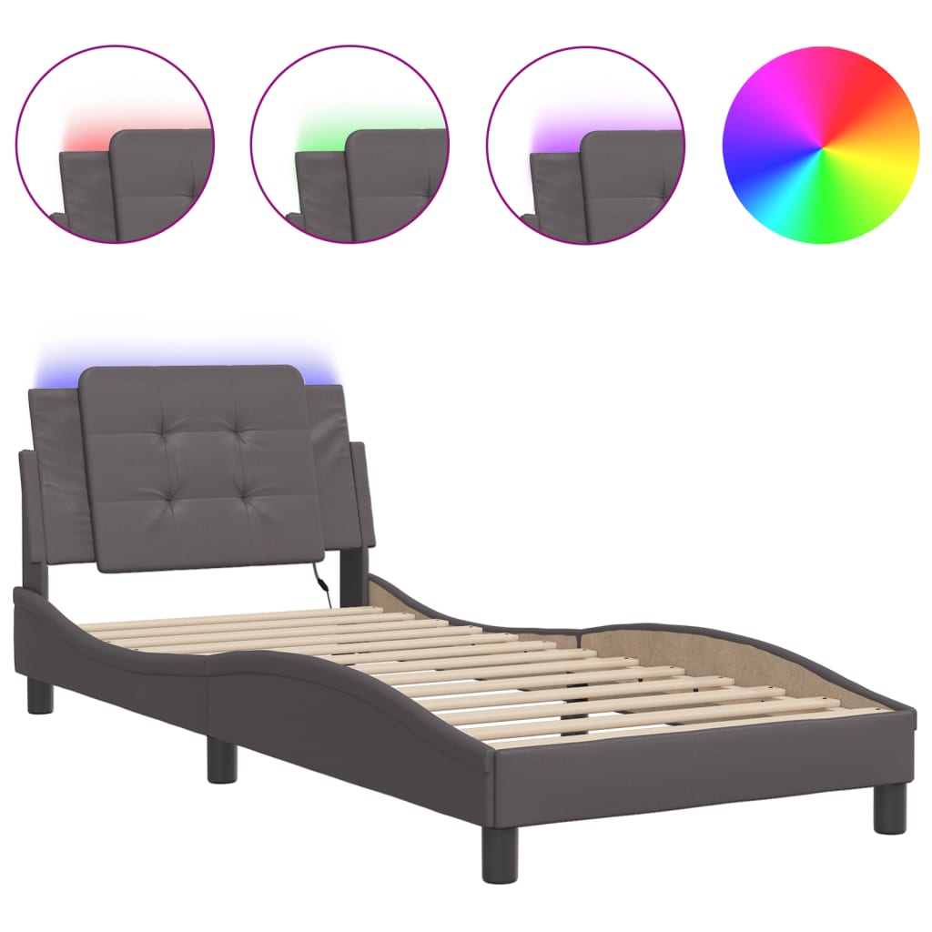 Cadre de lit avec LED sans matelas gris 90x190 cm - XIOS