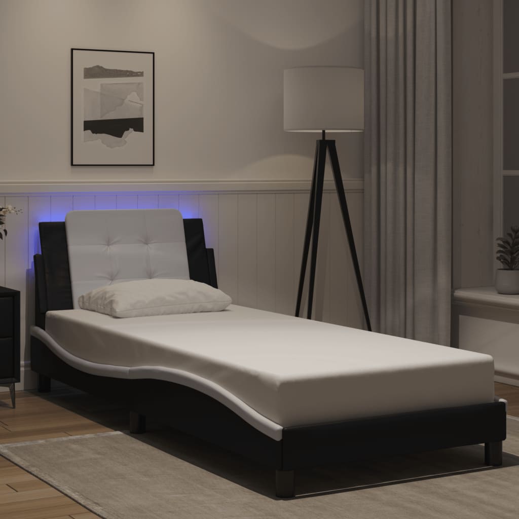 Cadre de lit avec LED sans matelas noir et blanc 90x190 cm - XIOS