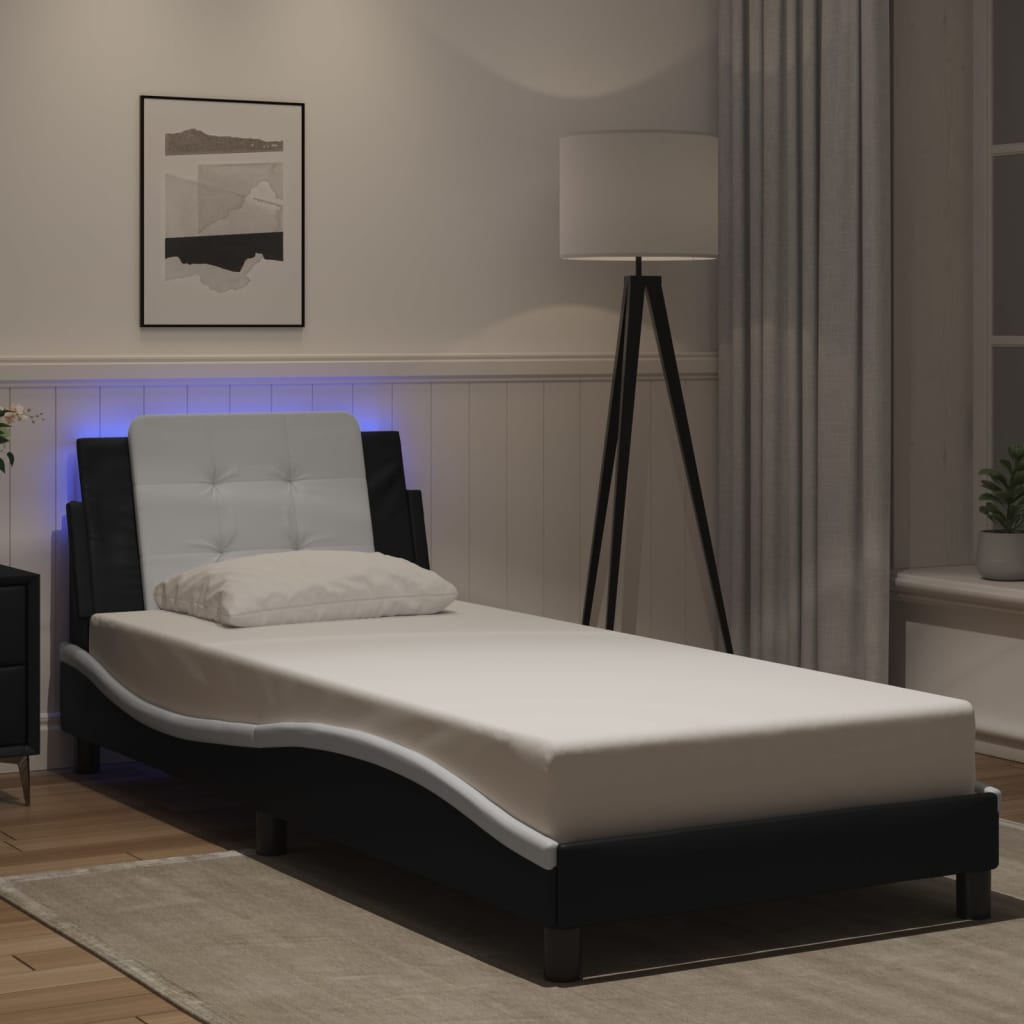 Cadre de lit avec LED sans matelas noir et blanc 100x200 cm - XIOS