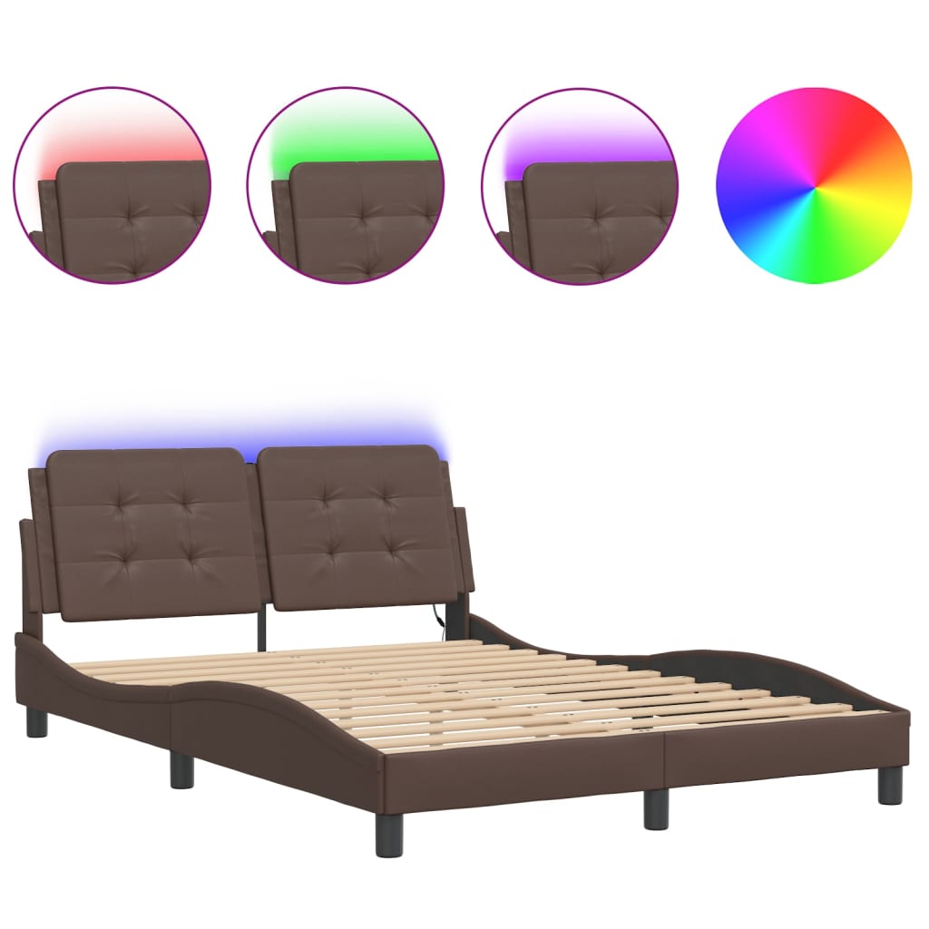 Cadre de lit avec LED sans matelas marron 140x190 cm - XIOS