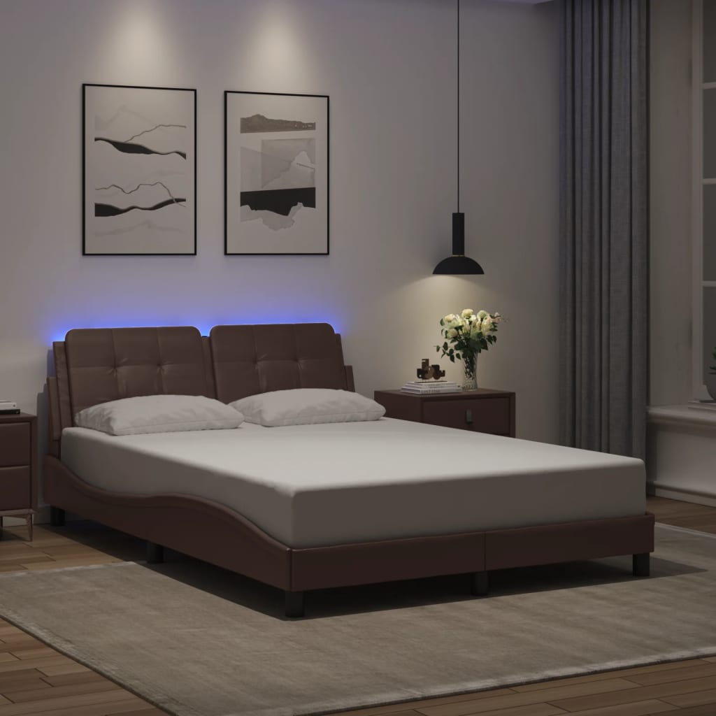 Cadre de lit avec LED sans matelas marron 140x190 cm - XIOS