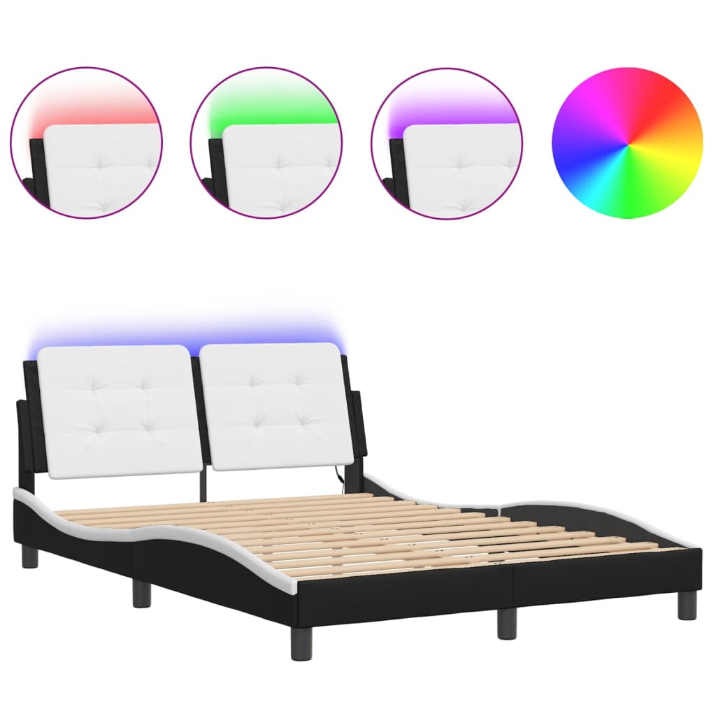Cadre de lit avec LED sans matelas noir et blanc 140x190 cm - XIOS