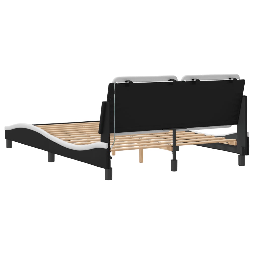 Cadre de lit avec LED sans matelas noir et blanc 140x190 cm - XIOS