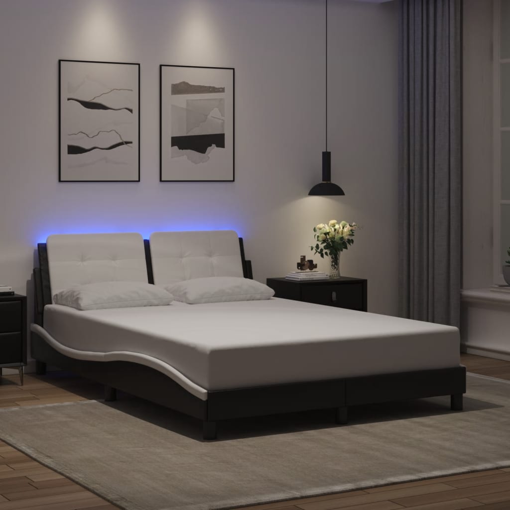 Cadre de lit avec LED sans matelas noir et blanc 140x190 cm - XIOS