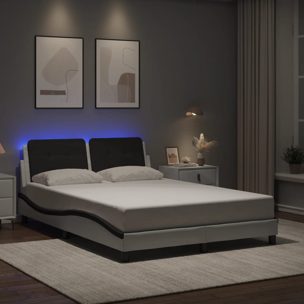 Cadre de lit avec LED sans matelas blanc et noir 140x190 cm - XIOS