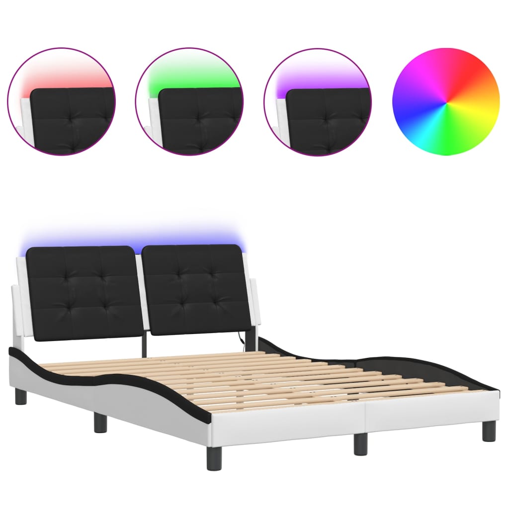 Cadre de lit avec LED sans matelas blanc et noir 140x200 cm - XIOS
