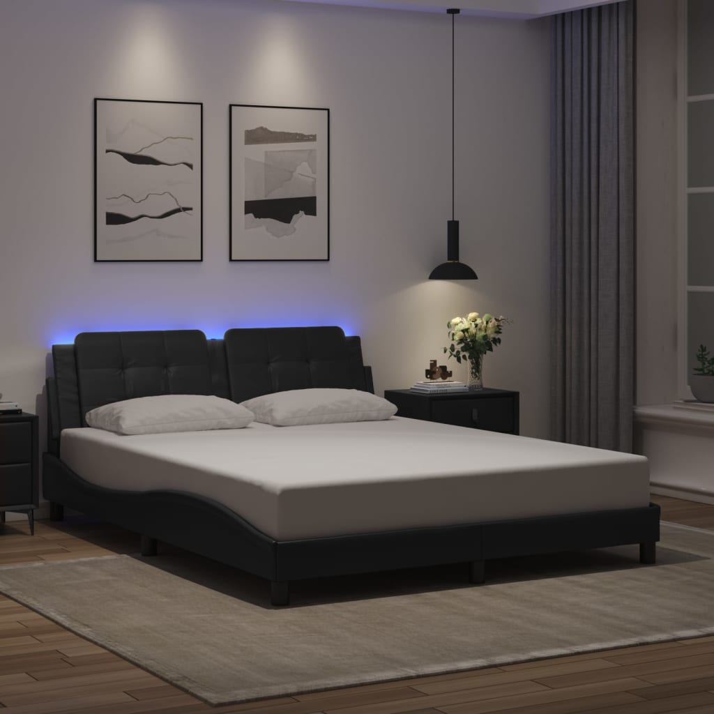 Cadre de lit avec LED sans matelas noir 160x200 cm - XIOS