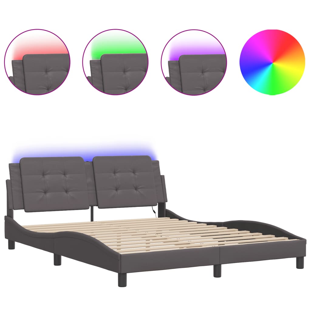 Cadre de lit avec LED sans matelas Zadar gris 160x200 cm - XIOS