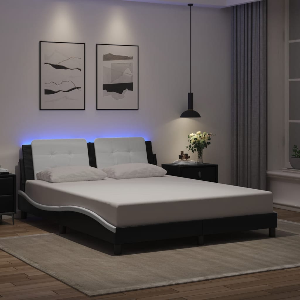 Cadre de lit avec LED sans matelas noir et blanc 160x200 cm - XIOS