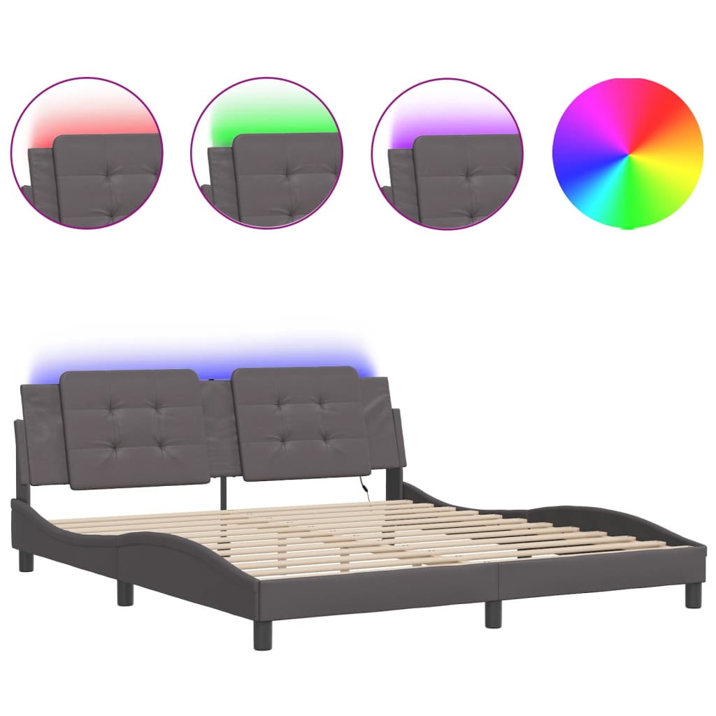 Cadre de lit avec LED sans matelas Zadar gris 180x200 cm - XIOS