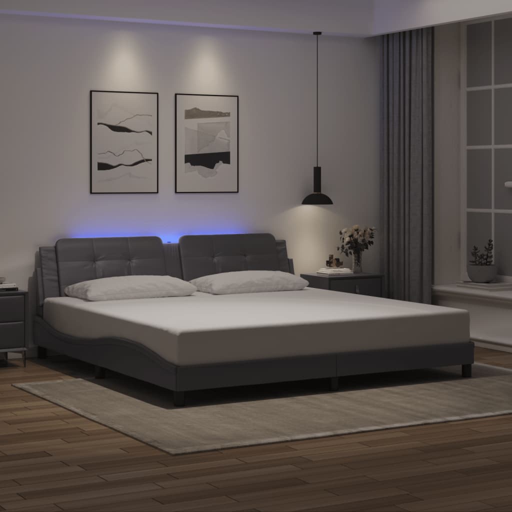 Cadre de lit avec LED sans matelas gris 200x200 cm - XIOS