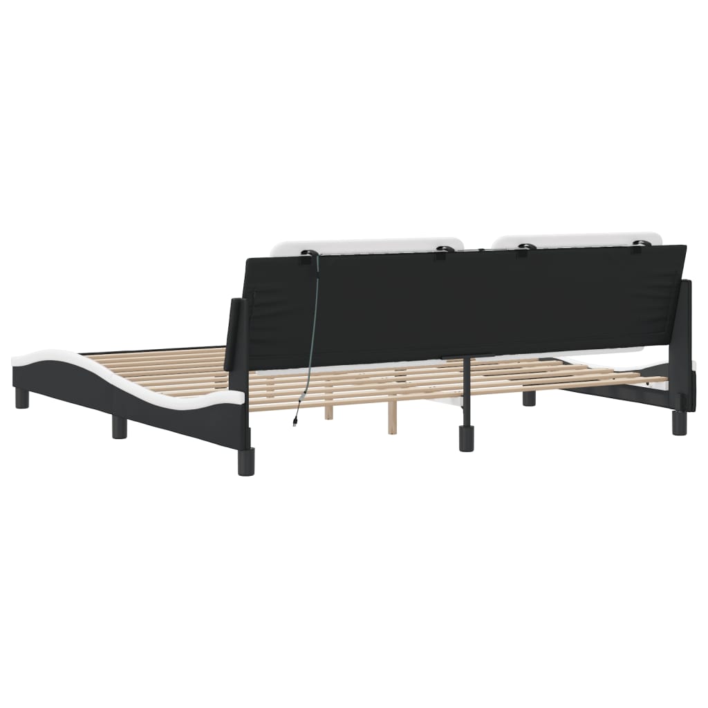 Cadre de lit avec LED sans matelas noir et blanc 200x200 cm - XIOS